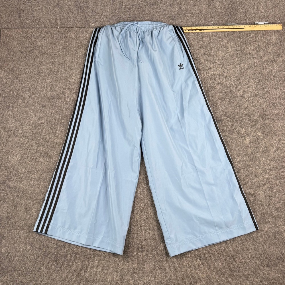 Adidas Pants Womens Size M Ash Blue Wide Leg Oversized Track Stripes JV7492 NEW